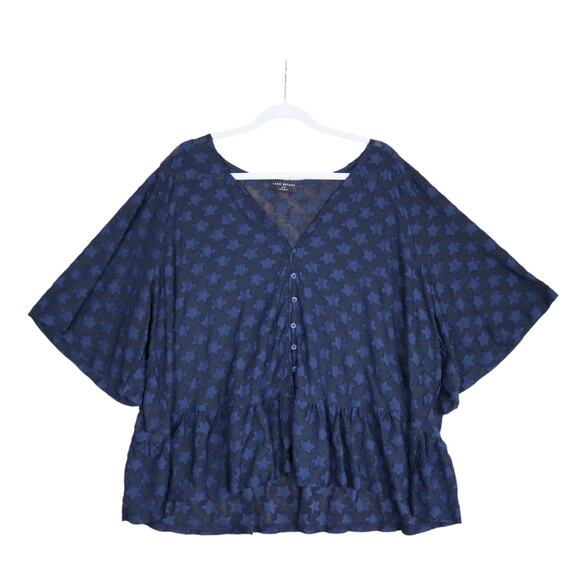Lane Bryant Womens Star Print Peplum Blouse Plus Size 26 / 28 Blue Black Flowy - Picture 1 of 8